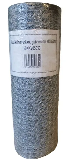 Kuusikulmaverkko 0,6x10m galvanoitu