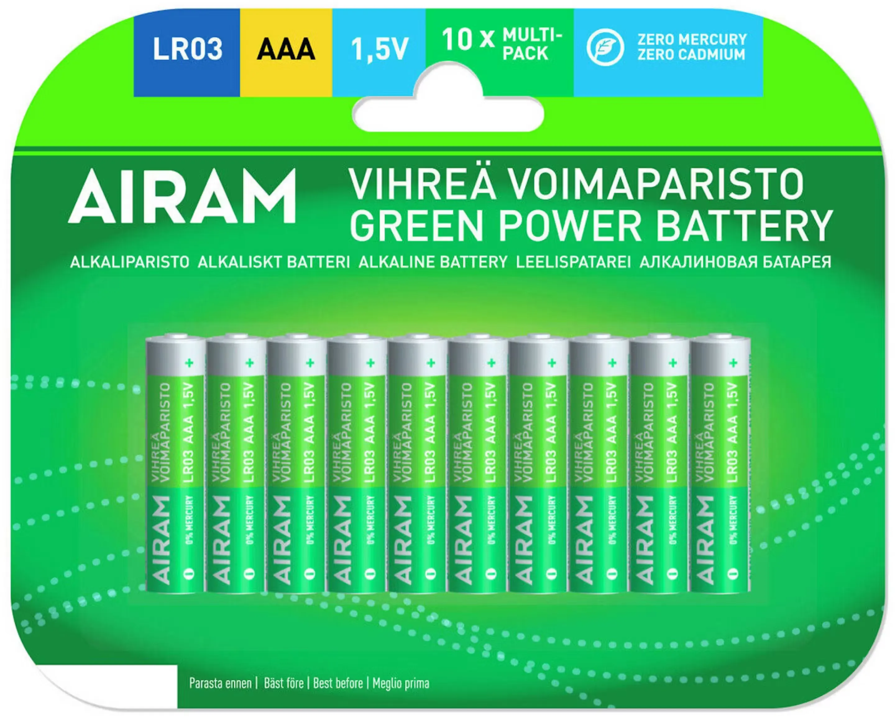 Alkaliparisto Airam Vihreä Voima AAA LR03 10KPL
