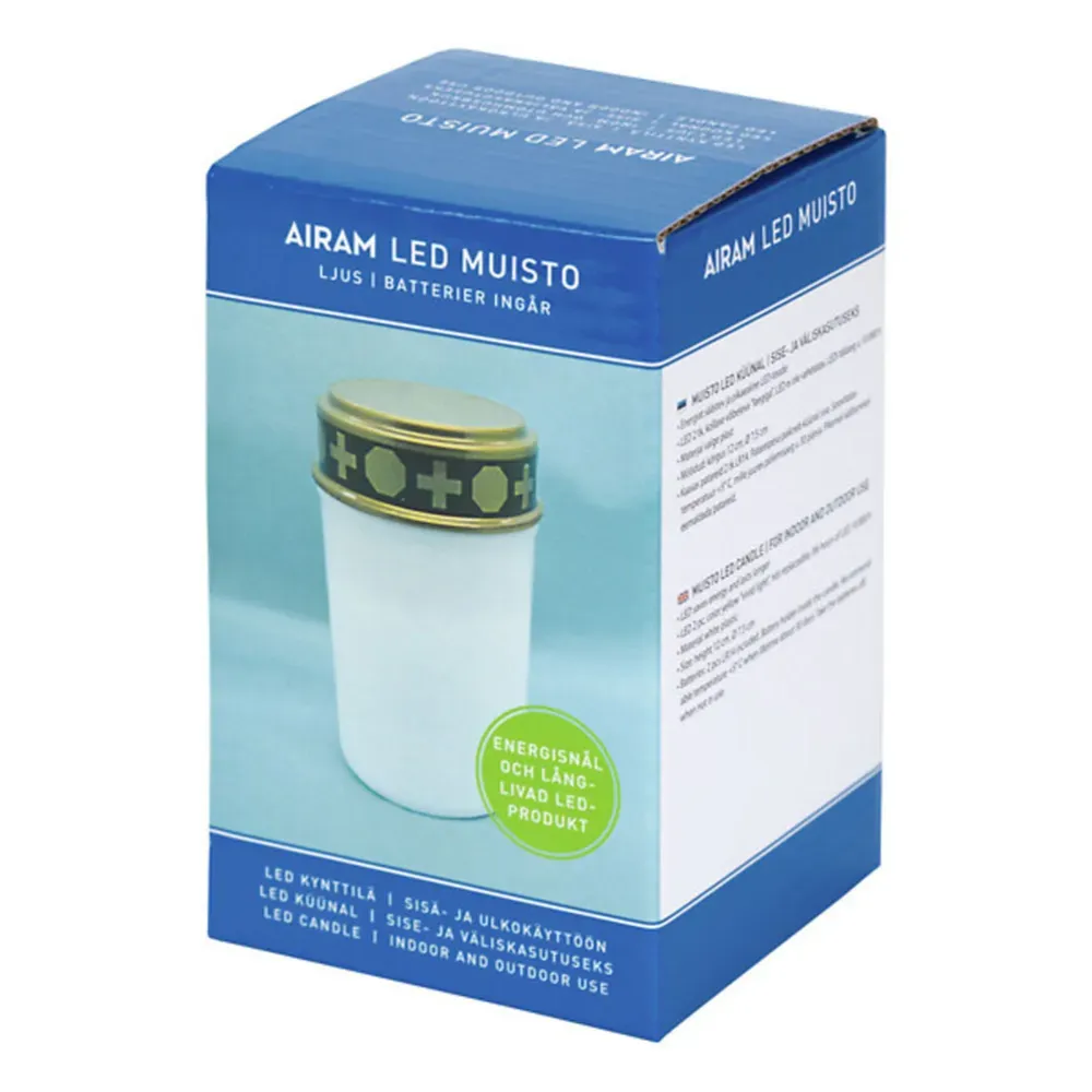 Airam Muisto LED-hautakynttilä 12 cm ristikuviolla